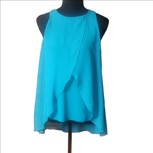 New York & Company Blue Asymmetrical Blouse, Size Small